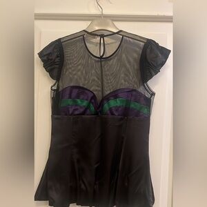 Y2K Black and Purple sheer Ruffled short sleeve blouse Blouse size 8